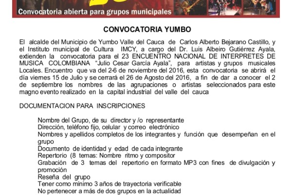 convocatoria artistas de yumbo